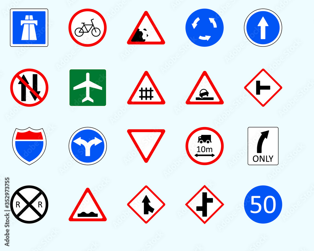 Obraz premium Traffic signs, speed limitSet of road sign. collection of warning, priority