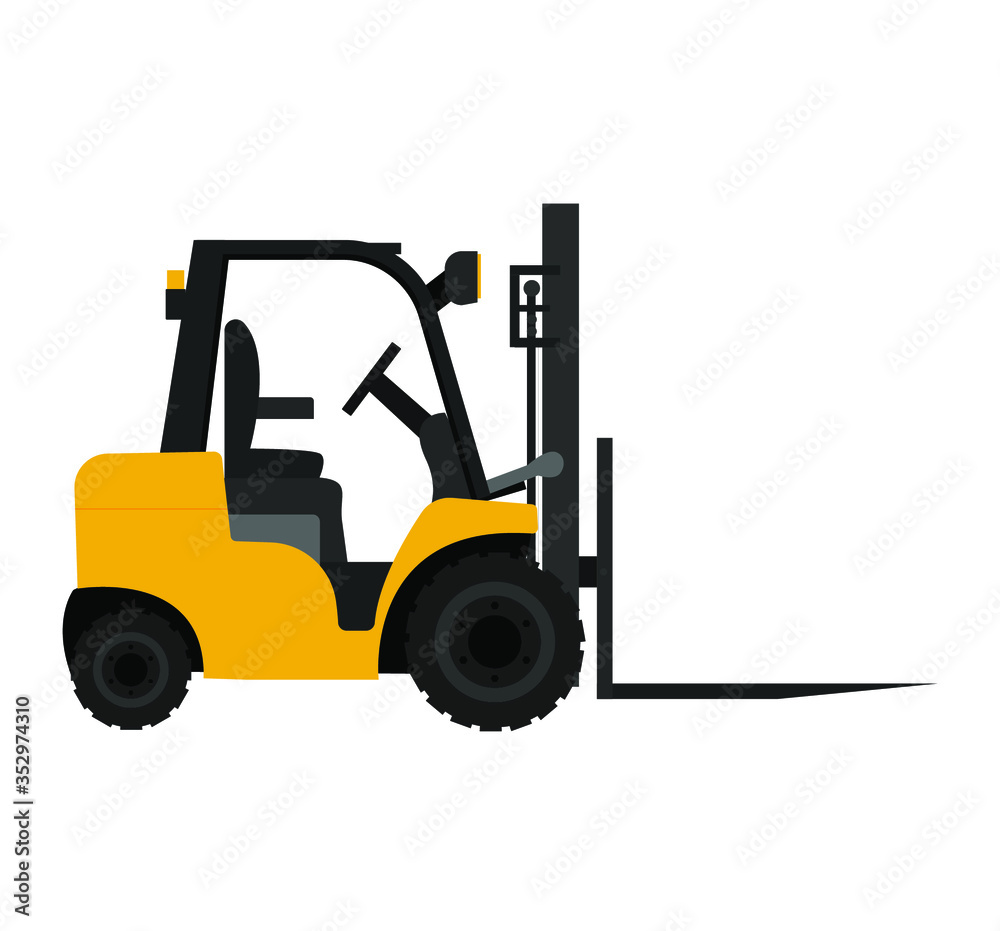 Forklift truck. Cargo delivery, shipping, transportation. Without people. Stock flat vector illustration on white isolated background.
