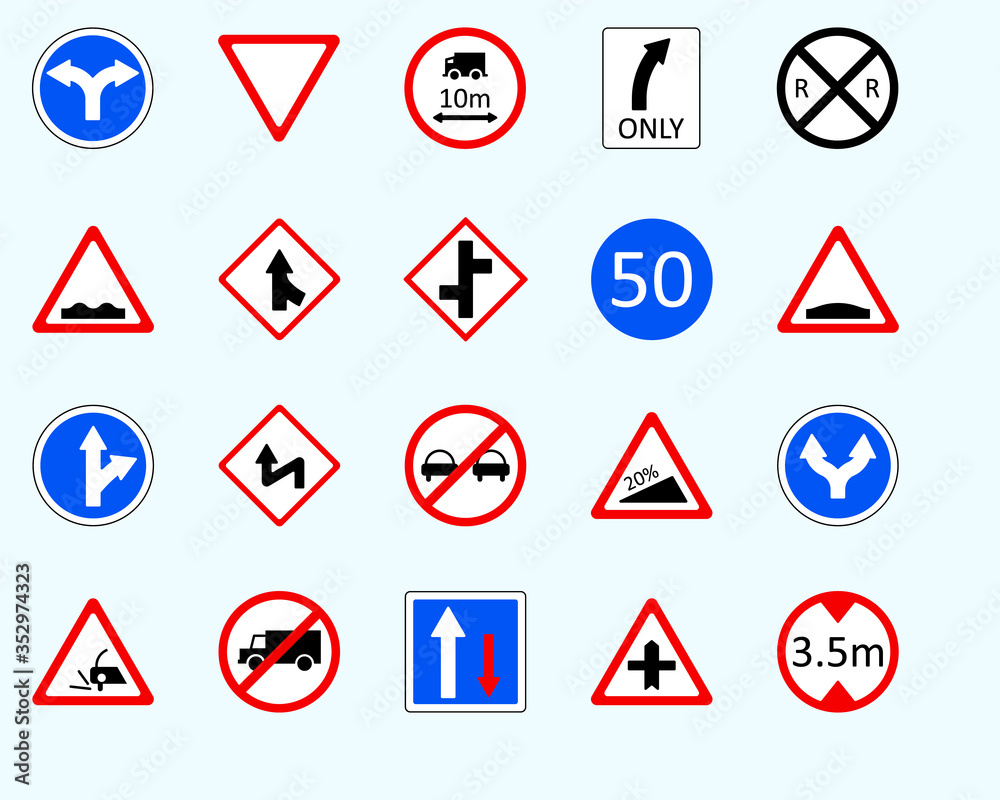 Traffic signs, height limitSet of road sign. collection of warning, priority Traffic signs, height limitSet of road sign. collection of warning, priority