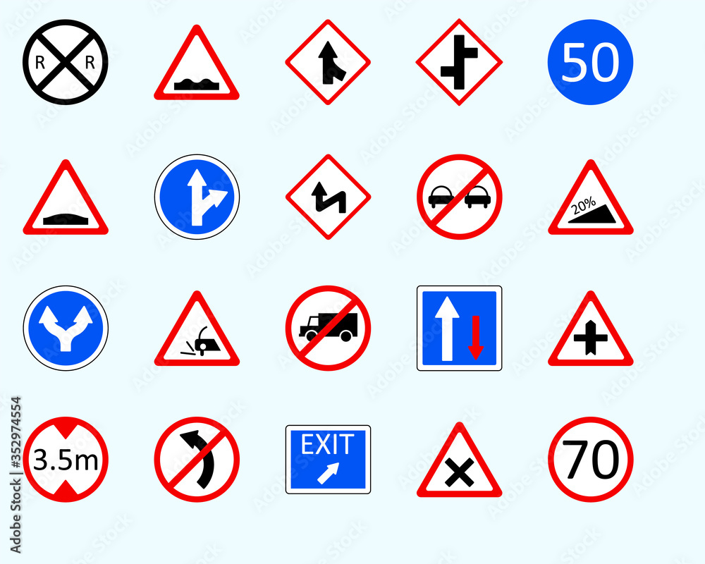 Traffic signs, speed limitSet of road sign. collection of warning, priority Traffic signs, speed limitSet of road sign. collection of warning, priority
