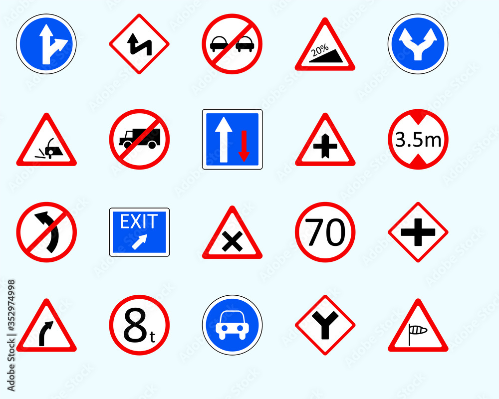 Traffic signs, windSet of road sign. collection of warning, priority Traffic signs, windSet of road sign. collection of warning, priority