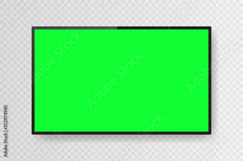 Realistic black television chromakey screen isolated on transparent background. 3d blank TV led monitor. Vector illustration