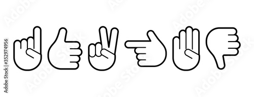 Different hands gestures of human, set of black line icons. Vector illustration