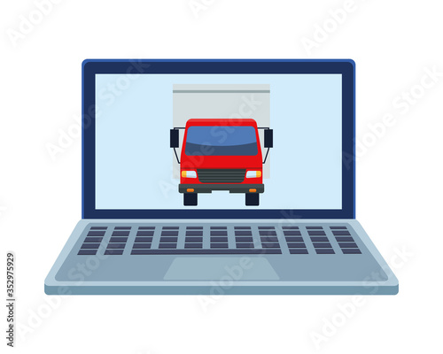 delivery service truck in laptop