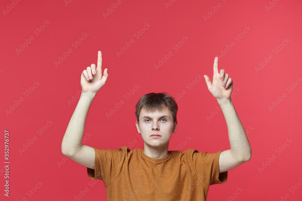 The young guy shows various emotions. Talented portrays the inner state and mood. Advertisement concept