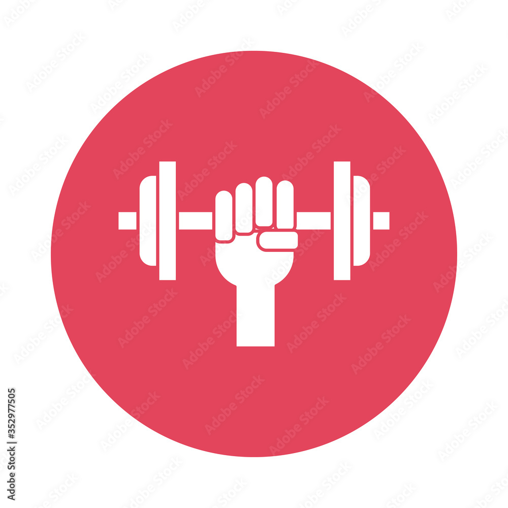 Fototapeta premium hand lifting dumbbell silhouette block style icon
