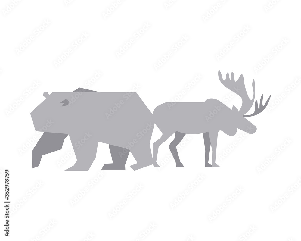 polar bear and deer silhouettes