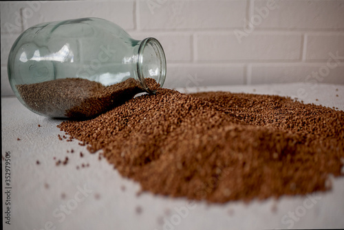 buckwheat, jar, healthy nutrition, buckwheat diet, white background