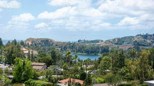 Fototapeta Naklejka Na Ścianę i Meble -  Hollywood Reservoir, lake in the hills of Hollywood, Los Angeles