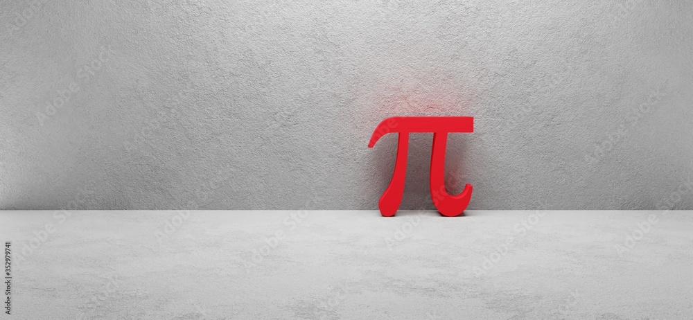 red 3d pi sign laying at a white  concrete wall, cgi render image - obrazy, fototapety, plakaty 