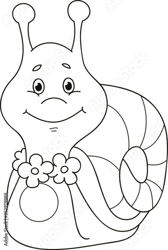 Coloring page outline of cartoon smiling cute snail. Colorful vector illustration, summer coloring book for kids. photo