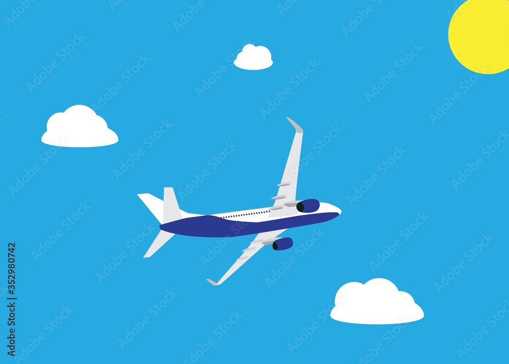 passenger plane flying isolated on white background. Vector Illustration