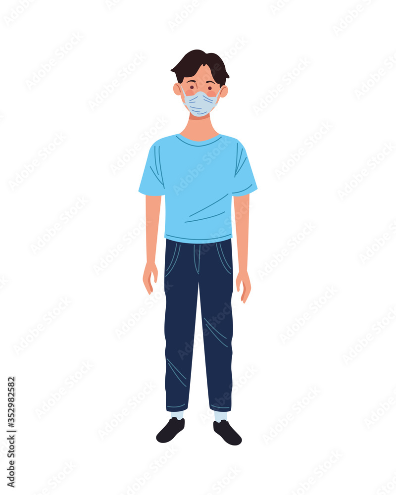 young man using medical mask character young man using medical mask character