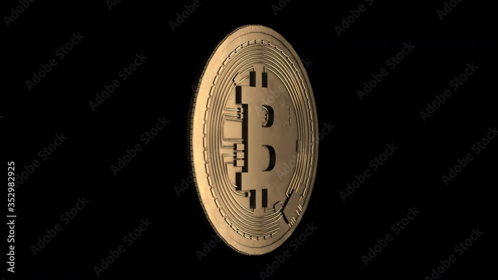 Gold bitcoin rotating on a black background. Gold bitcoin rotating on a black background.