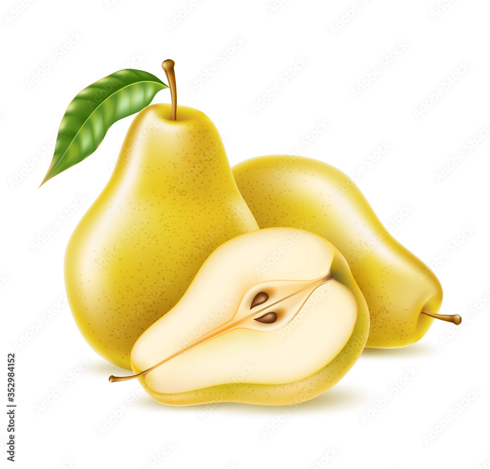 Vector realistic yellow ripe pear healthy food Vector realistic yellow ripe pear healthy food