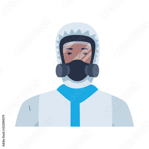 worker wearing biosafety suit white