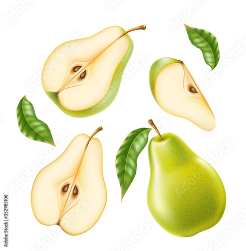 Vector realistic green ripe pear healthy food