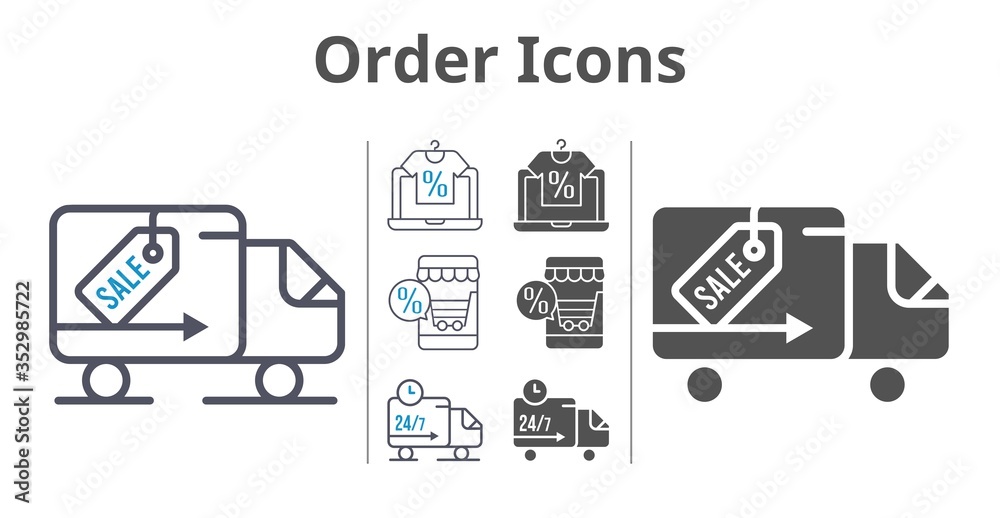 order icons icon set included online shop, delivery truck icons order icons icon set included online shop, delivery truck icons