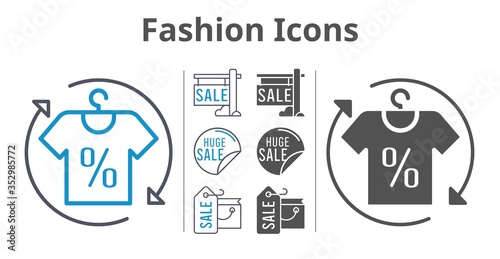 fashion icons icon set included shopping bag, sale, shirt icons