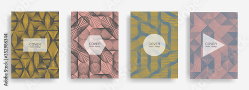 Halftone shapes business catalog covers vector design.