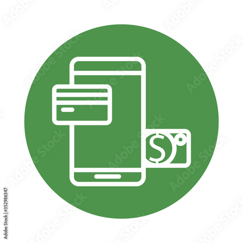 smartphone with credit card and bill line style