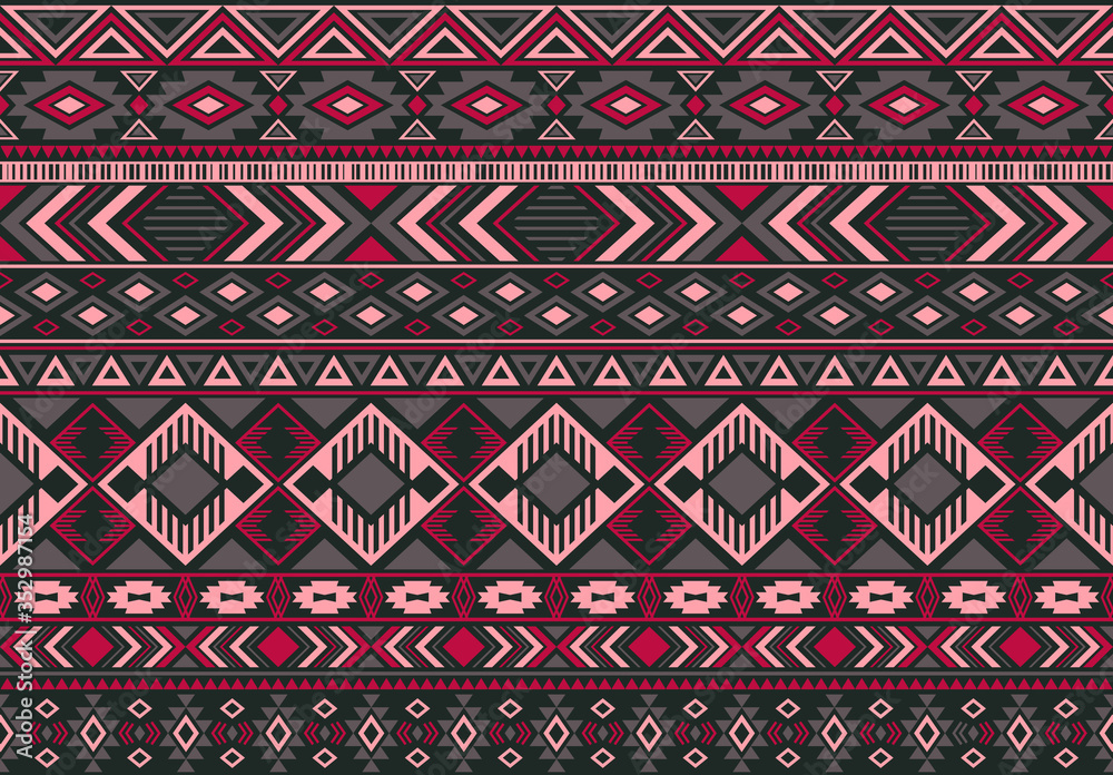 Ikat pattern tribal ethnic motifs geometric seamless vector background. Abstract indonesian tribal motifs clothing fabric textile print traditional design with triangle and rhombus shapes.