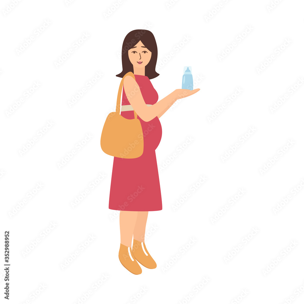 Young pregnant woman shopping baby bottle cartoon vector illustration Young pregnant woman shopping baby bottle cartoon vector illustration