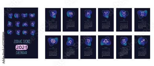 The calendar. Zodiac calendar 2021. Vector illustration of the signs of the architect.