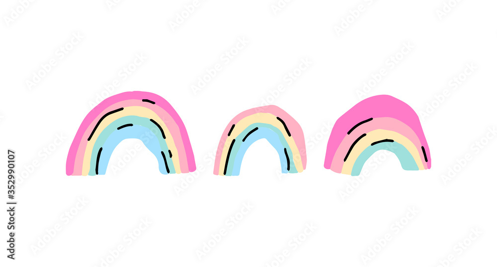 Trendy colorful aesthetic rainbows set. 90s abstract background. Bright simple scandinavian poster for nursery, fashion Trendy colorful aesthetic rainbows set. 90s abstract background. Bright simple scandinavian poster for nursery, fashion