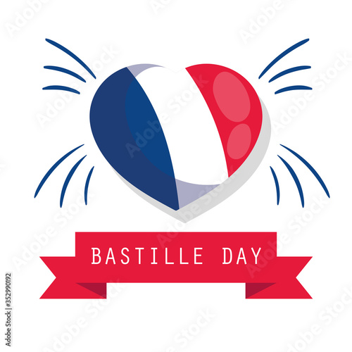 france heart wth ribbon of happy bastille day vector design