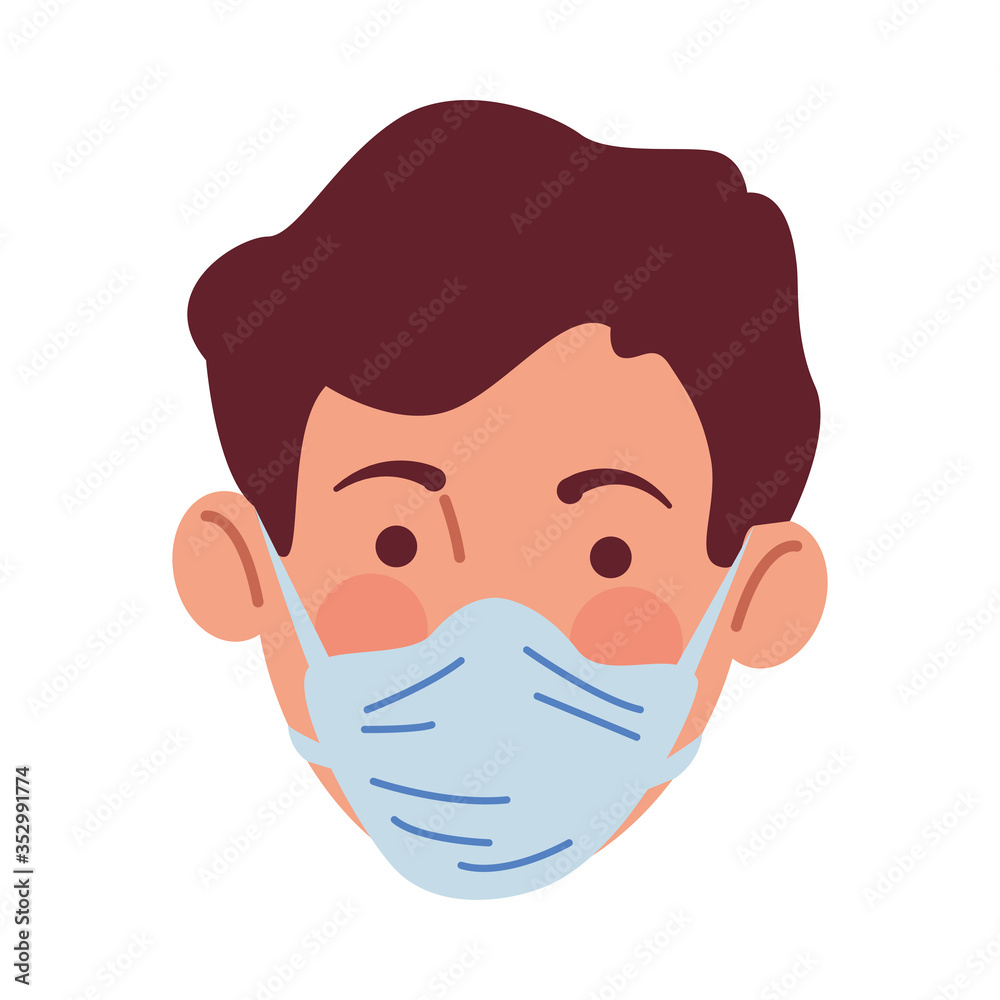 young man using medical mask head character young man using medical mask head character