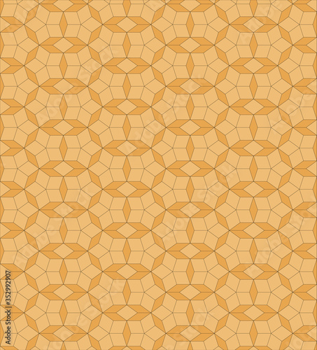 Seamless pattern of Penrose rhombi, abstract geometric pattern of diamonds of different tones of gold