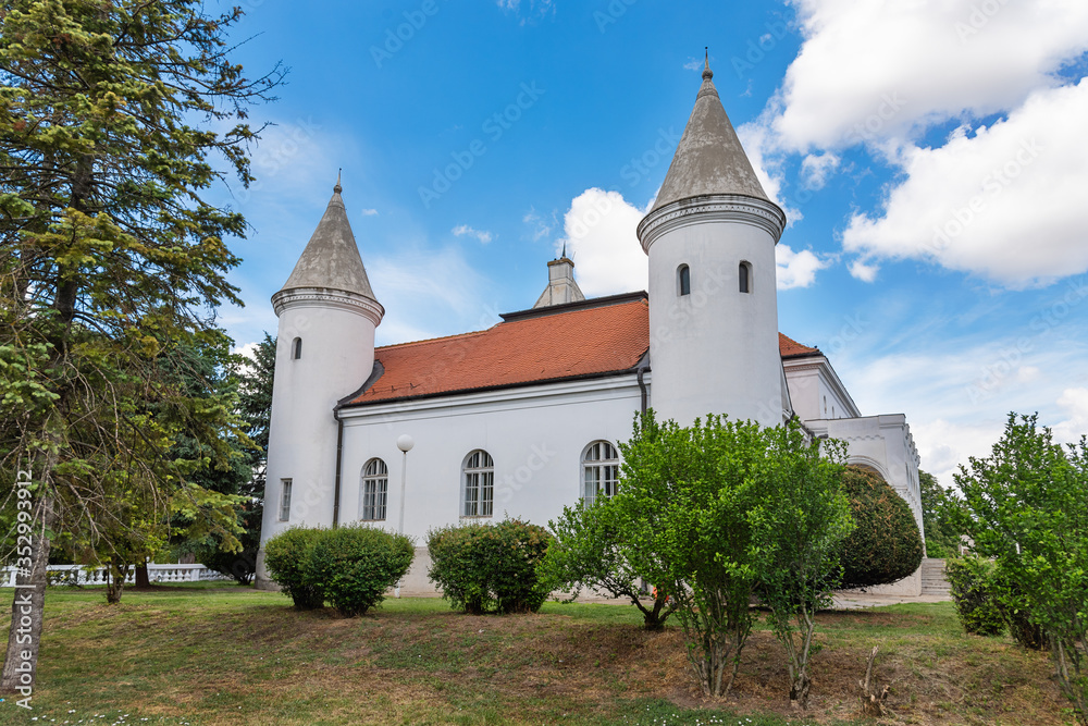 Becej, Serbia - May 25, 2020: Fantast Castle in Becej, old castle of tradiotinal Dundjerski family, Serbia. Becej, Serbia - May 25, 2020: Fantast Castle in Becej, old castle of tradiotinal Dundjerski family, Serbia.