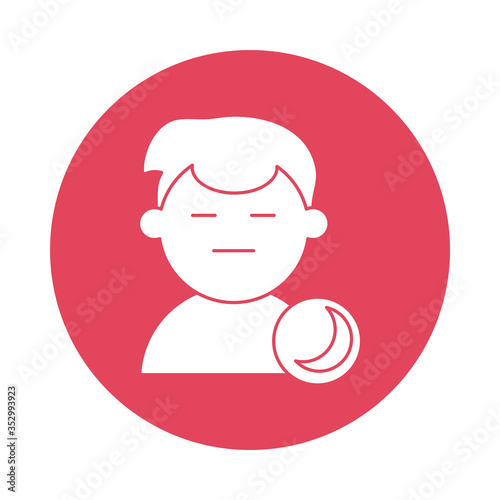 man sleeping with moon silhouette block style
