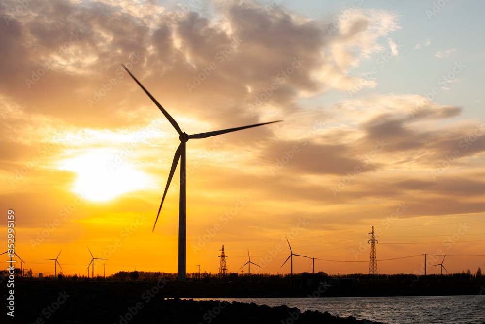 Wind turbines in the evening