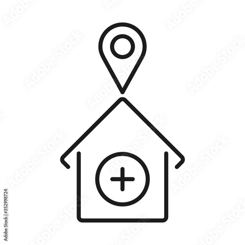 House with cross and gps mark line style icon vector design