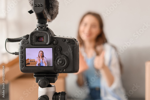 Young female blogger record...