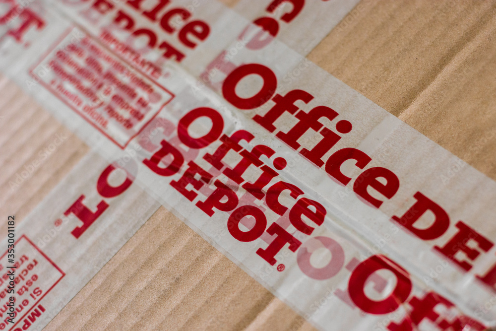 Monterrey, Mexico - Feb 5, 2017: Office Depot standard shipping box. Office  Depot logotype printed on cardboard box security scotch tape. Stock Photo |  Adobe Stock