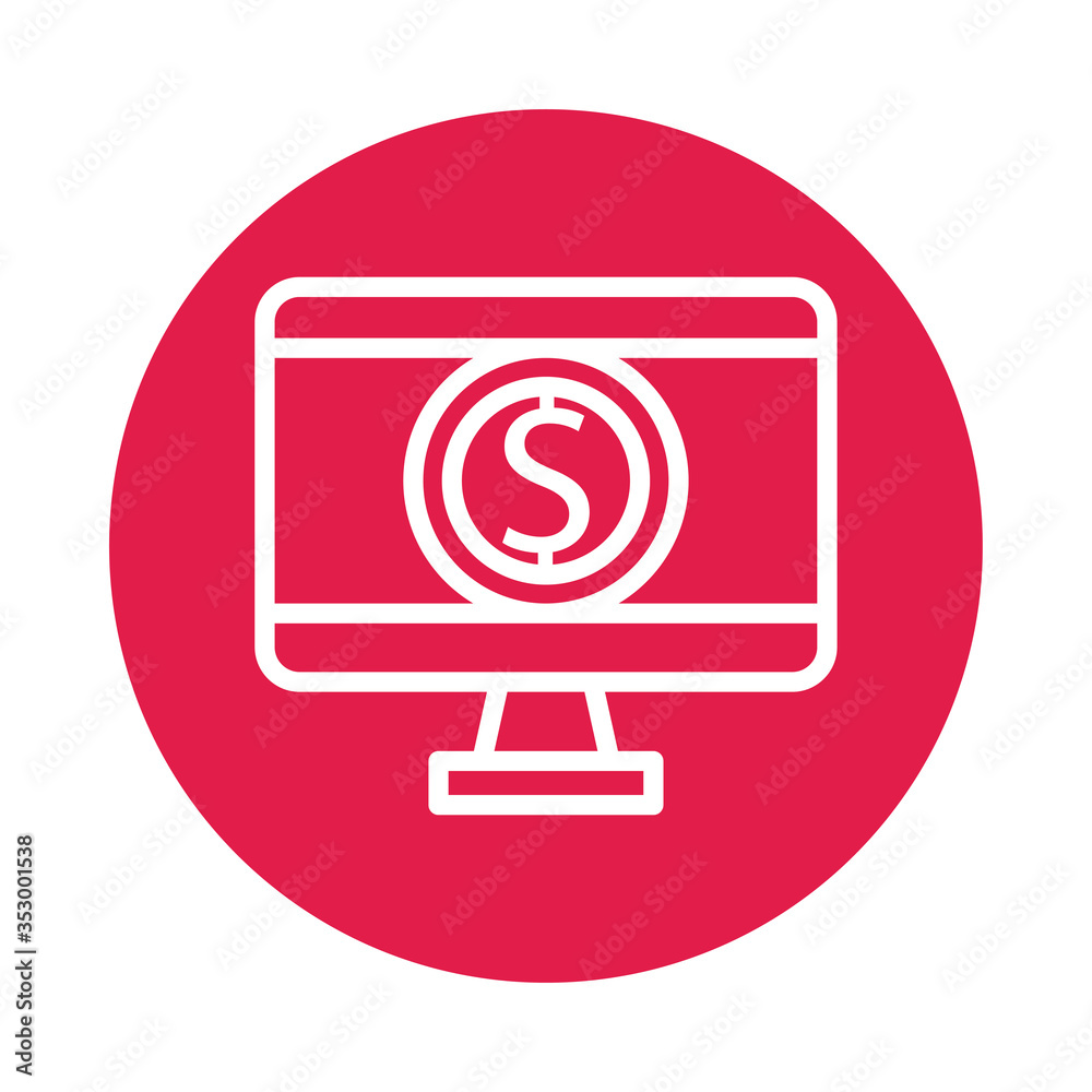 computer desktop with coin line style icon computer desktop with coin line style icon
