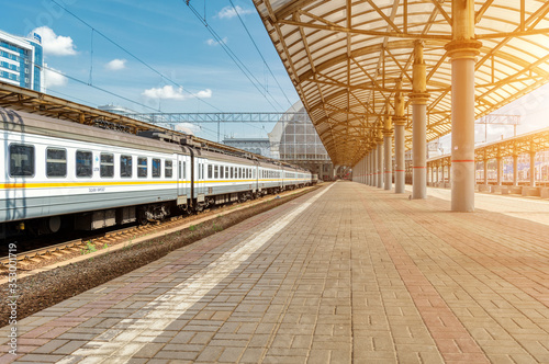 Empty, uninhabited platform of the railway station.