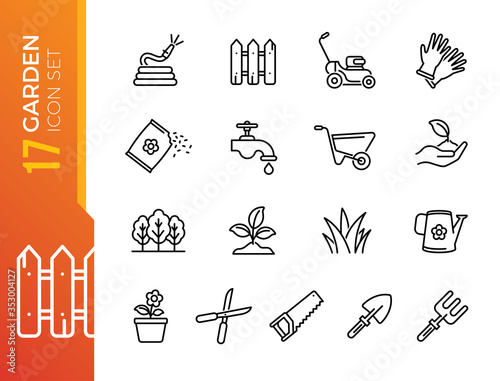 Simple Set of Gardening Related Vector Line Icons. Contains such Icons as Auto Watering, Seeding, Garden Tools and more.