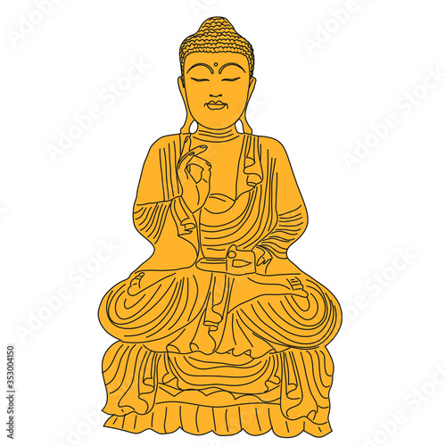 Golden statue of Buddha. Contour vector illustration.