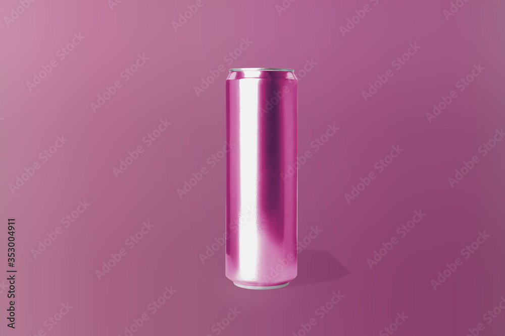Aluminum can with drink on pink background Aluminum can with drink on pink background