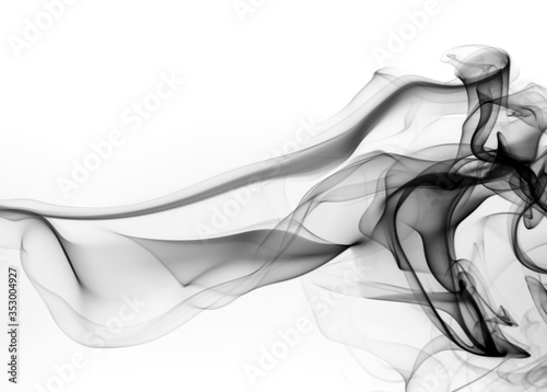 Black smoke abstract on white background, fire design, ink water