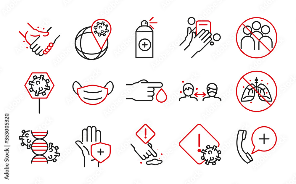 Medical care and covid 19 virus line bicolor style icon set vector design Medical care and covid 19 virus line bicolor style icon set vector design
