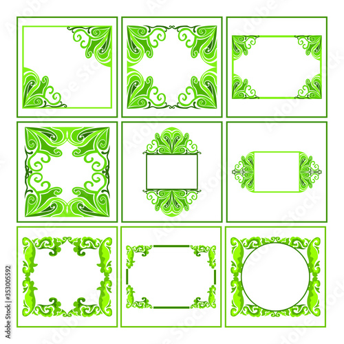 Set of Vector Design of a Green Leaf Box Frame with a Natural Theme