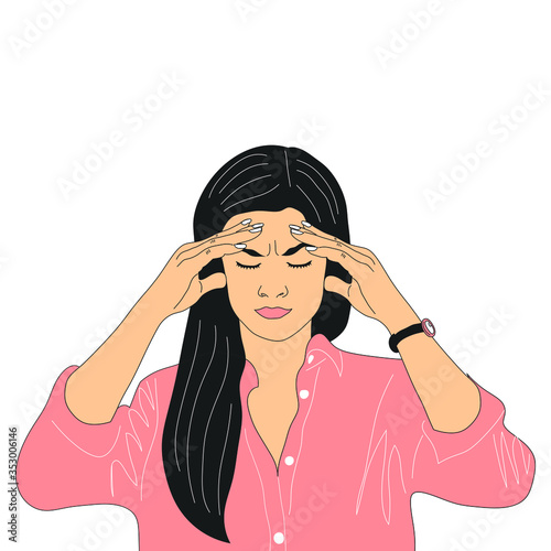 a woman suffers from headaches and migraines, vector illustration.