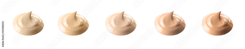 Set of different foundation shades on white background. Banner design
