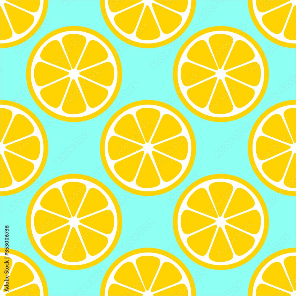 Lemon Orange citrus repeat pattern fabric gift wrap wall texture blue background vector