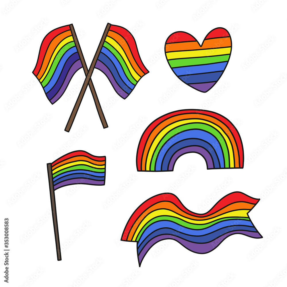 Fototapeta premium lgbtq rainbow flag doodle icon, vector illustration